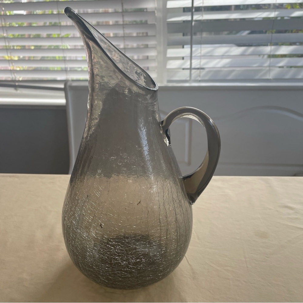 Mid Century Modern Blenko Crackle Glass Sheer Taupe 13” Pitcher